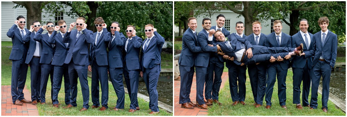 Eastern Shore Wedding groom and groomsmen fun portraits in St. Michaels, MD shot by Melissa Grimes-Guy Photography