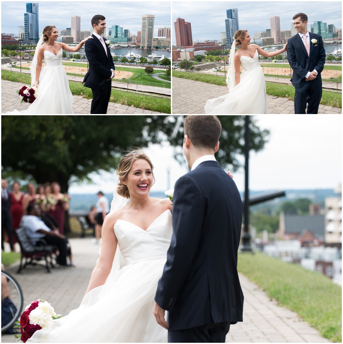 Baltimore Wedding bride and groom first look on Federal Hill by Melissa Grimes-Guy Photography