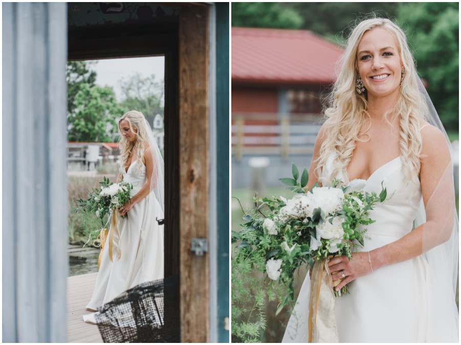 Eastern Shore Wedding bride at the Chesapeake Bay Maritime Museum by Melissa Grimes-Guy