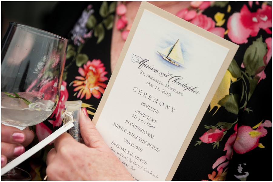 Eastern Shore Wedding ceremony program at the Chesapeake Bay Maritime Museum by Melissa Grimes-Guy