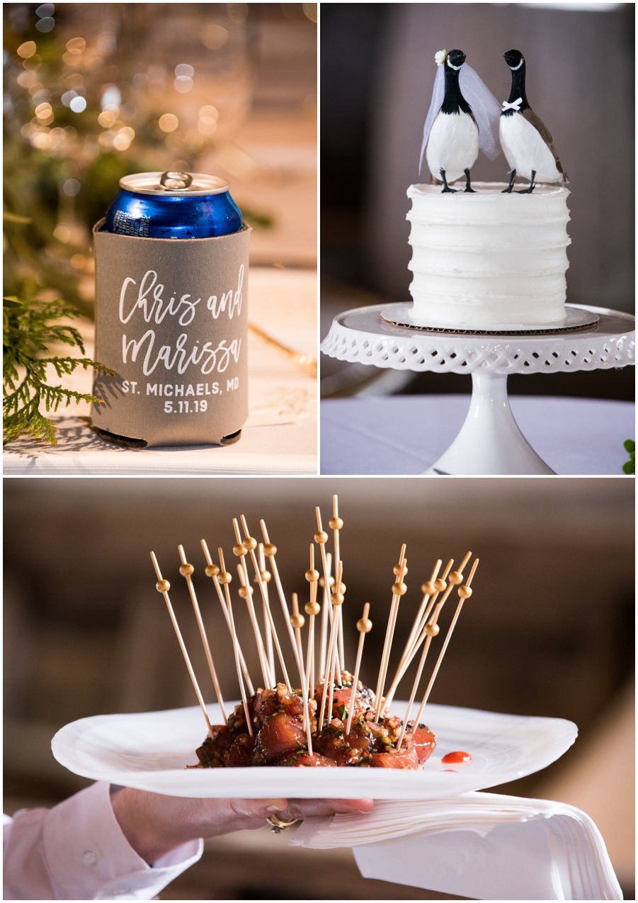 Eastern Shore Wedding wedding details like cake and coozie at the Chesapeake Bay Maritime Museum by Melissa Grimes-Guy