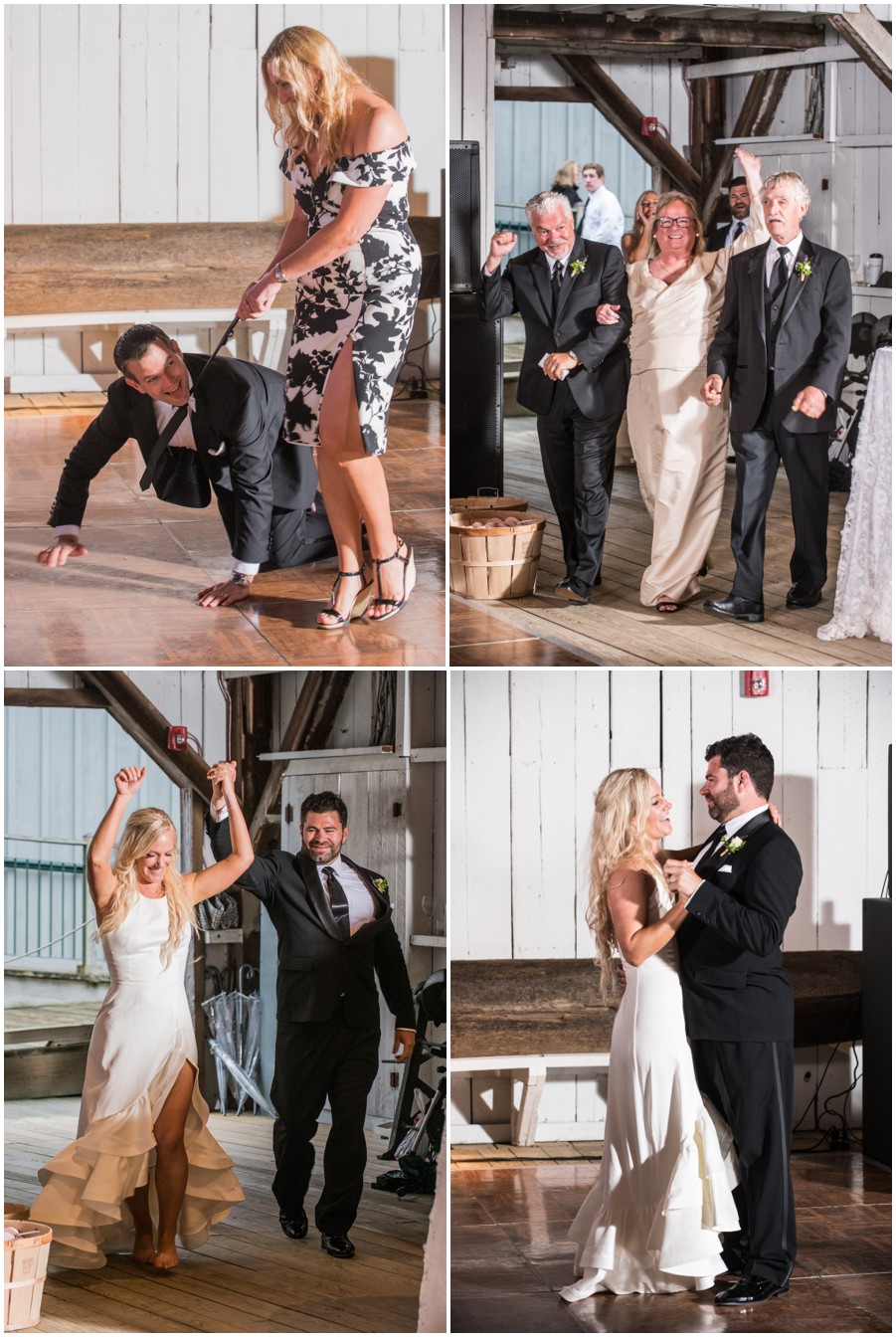 Eastern Shore Wedding wedding reception entrance by bride and groom and wedding party at the Chesapeake Bay Maritime Museum by Melissa Grimes-Guy