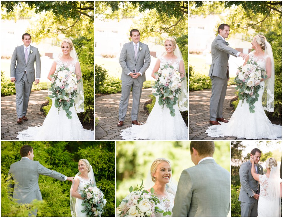 First Look between bride and groom at The Oaks by Melissa Grimes-Guy Photography