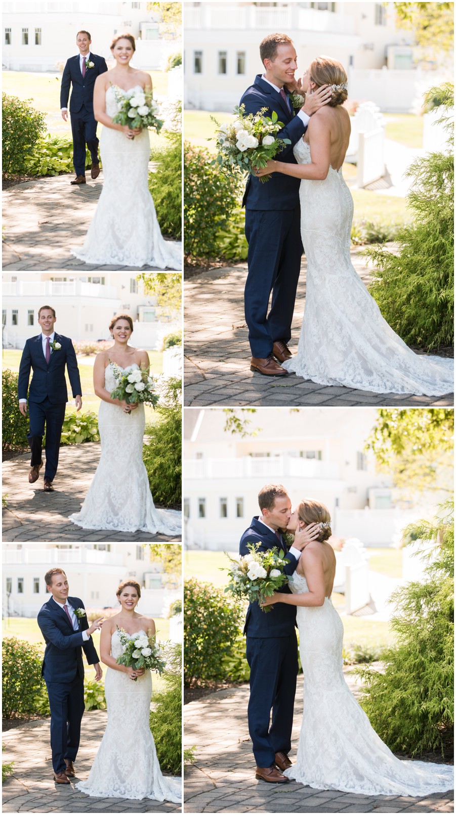 "First Look" between bride and groom at The Oaks Waterfront Inn in St. Michales, MD by Melissa Grimes-Guy Photography