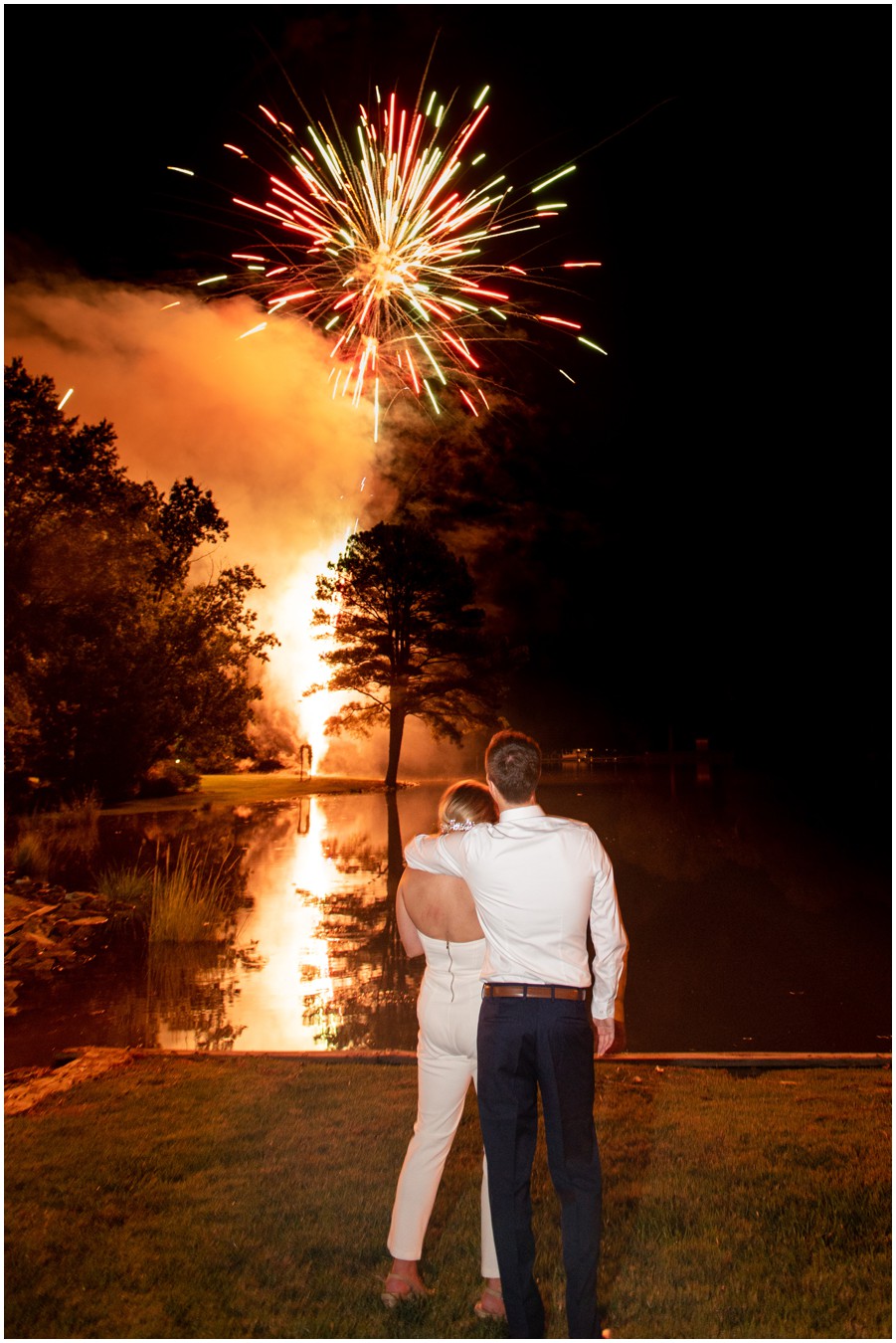Fireworks at a wedding at The Oaks Waterfront Inn in St. Michaels, MD by Melissa Grimes-Guy Photography