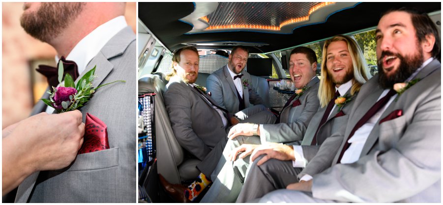 Groomsmen ride in limo to the church in St. Michaels, MD by Melissa Grimes-Guy Photography